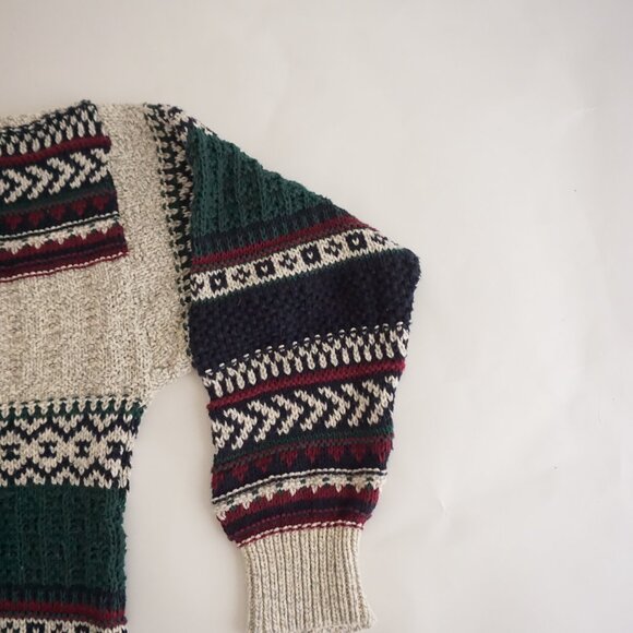 Vintage Northwest Territory Sweater Nordic Stripe Cabin Knit Beige Green XL - Picture 4 of 9